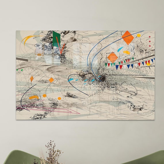 Colorful Glass Decor Julie Mehretu Wall Art Modern Abstract Tempered Personalized Wedding Gift