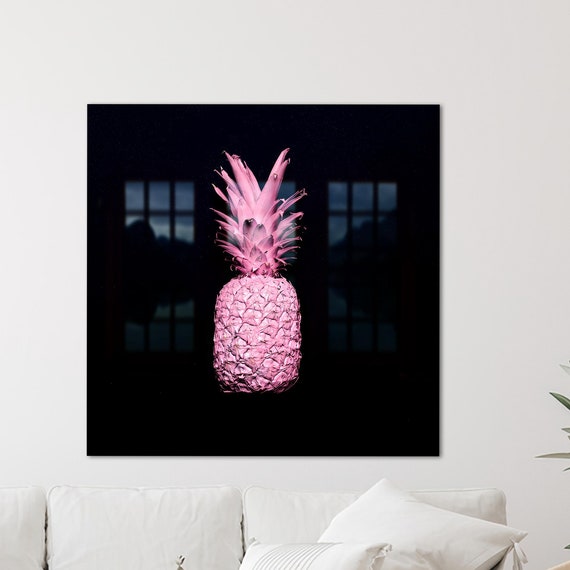 Kitchen Glass Printing Modern Wall Hanging Pink Pineapple Art
