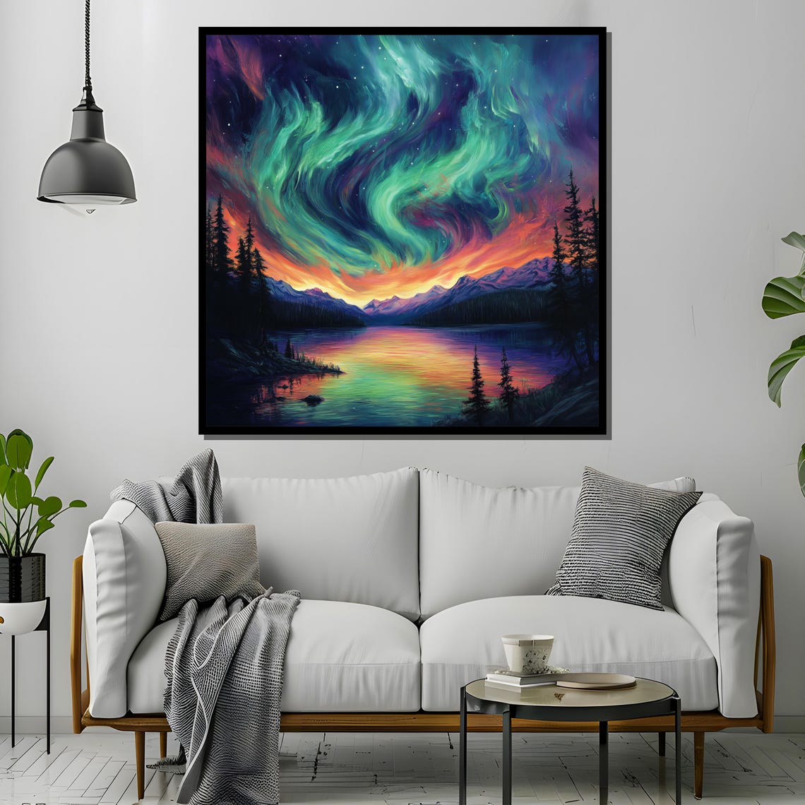 Northern Lights Aurora Borealis Art Print, Mountain Lake - Image 2