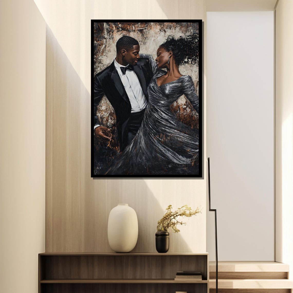 Elegant Couple Dancing Black Love Art Painting - Image 2