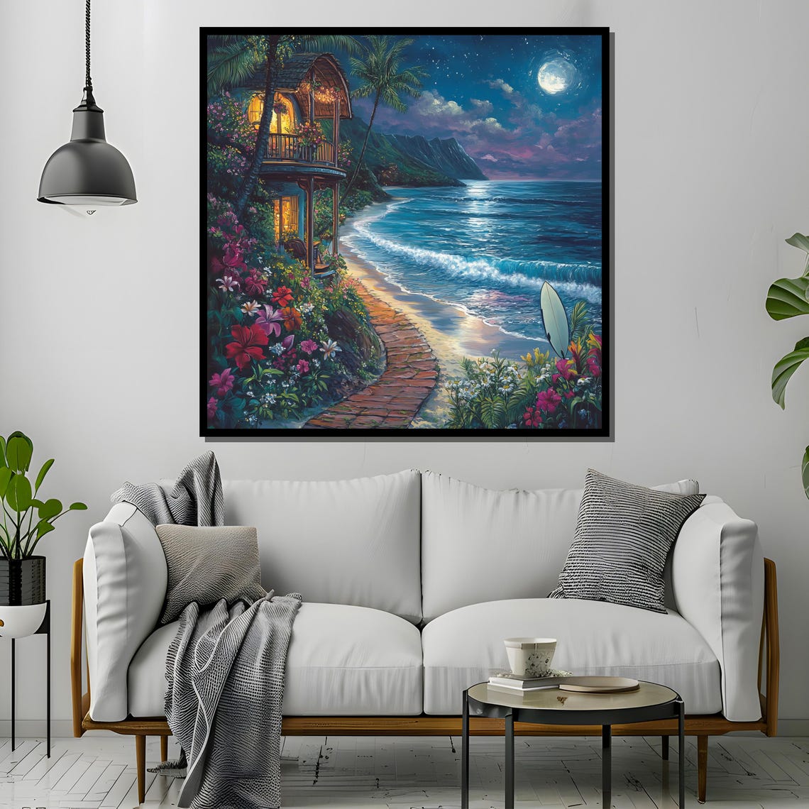 Moonlit Tropical Beach Cottage, Romantic Night Scene - Image 2