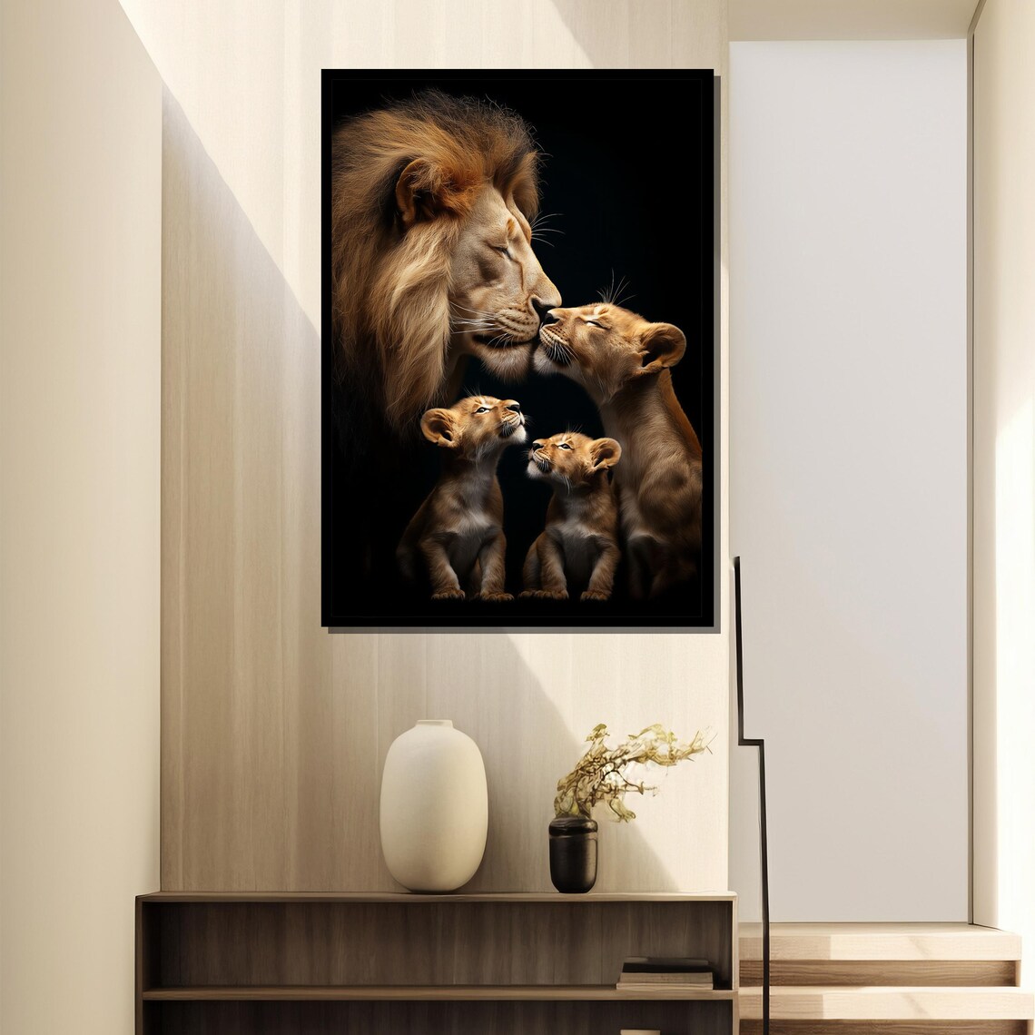 Majestic Lion Family Portrait, Wildlife Art Print - Image 2