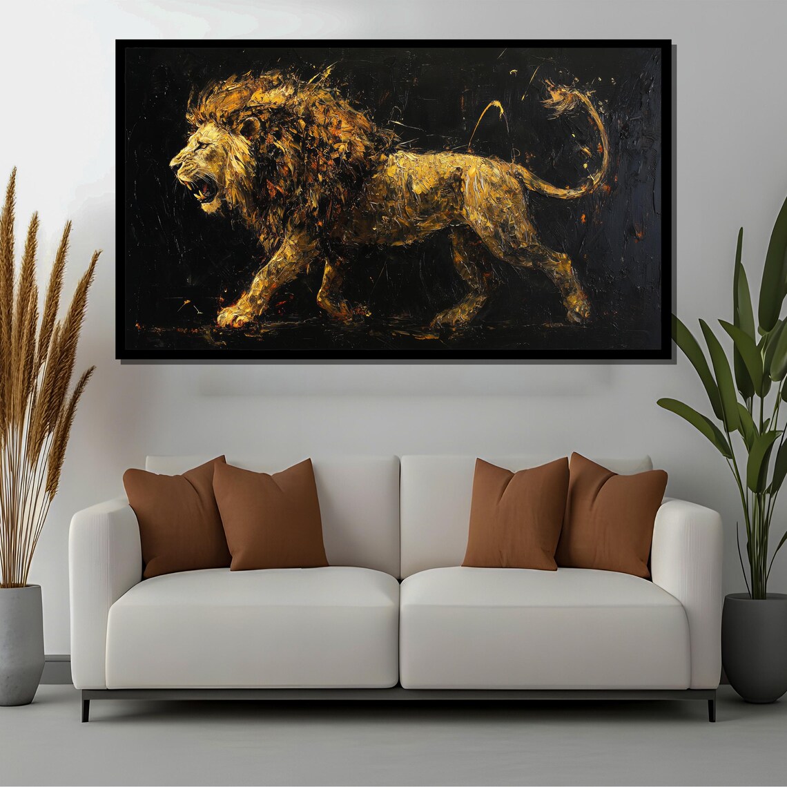 Majestic Lion Oil Painting, Abstract Animal Art - Image 2