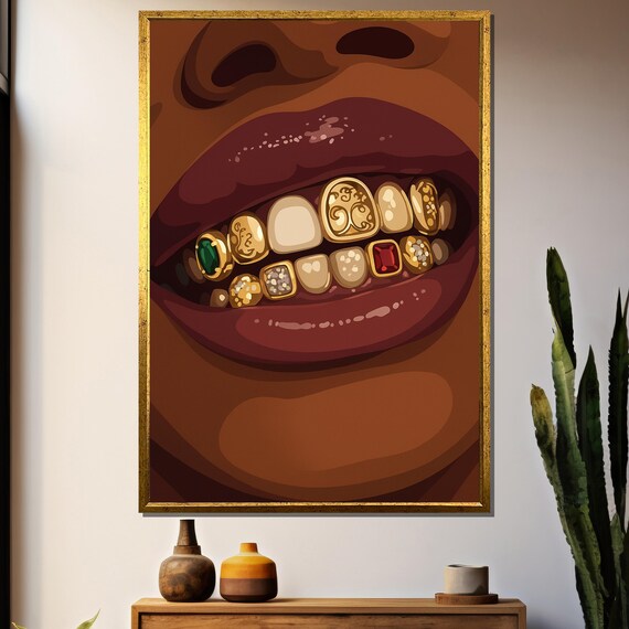 Gold Grillz Bold Vector Portrait, Ornate Jewelry