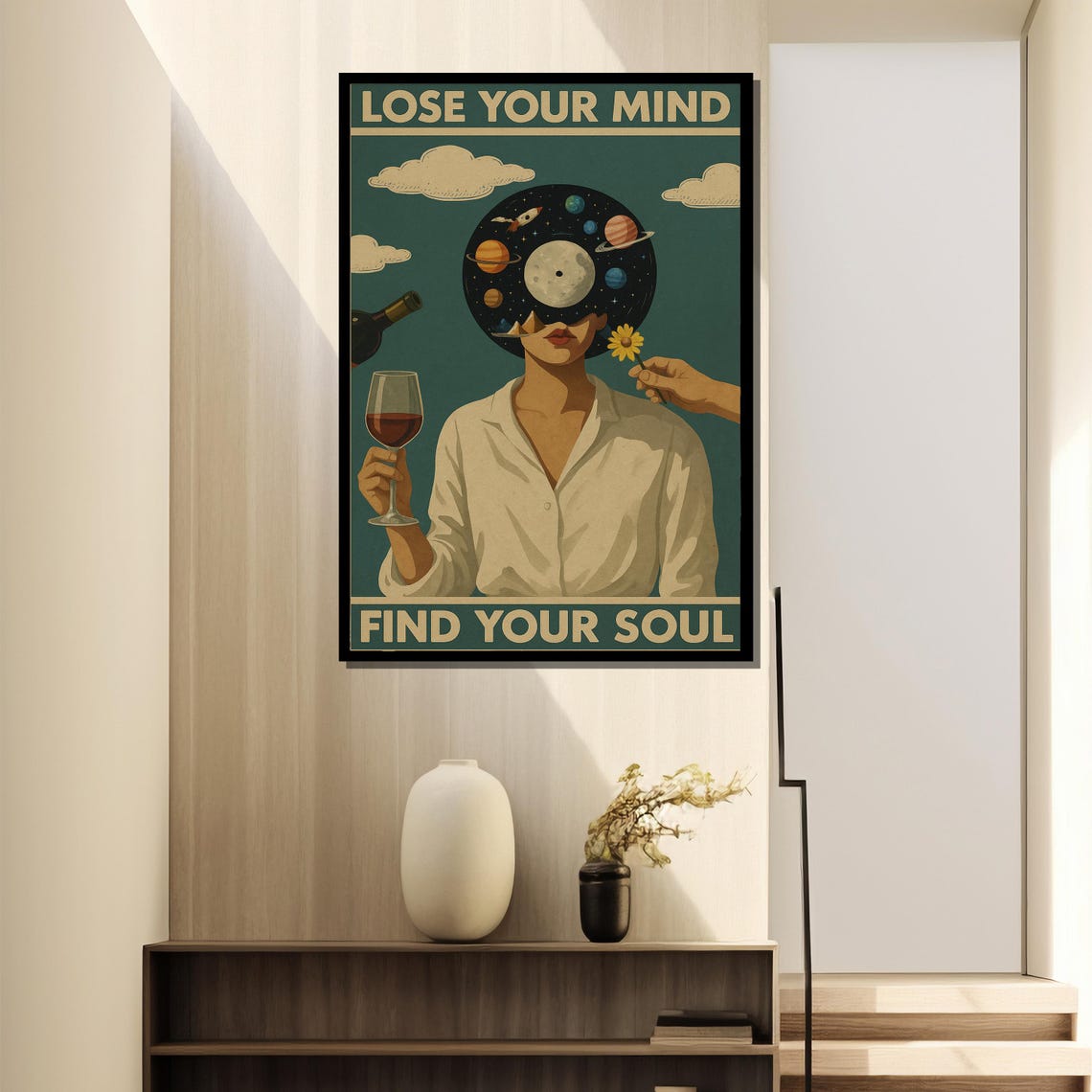 Vintage Cosmic Portrait, Planets With Wine Flower - Image 2