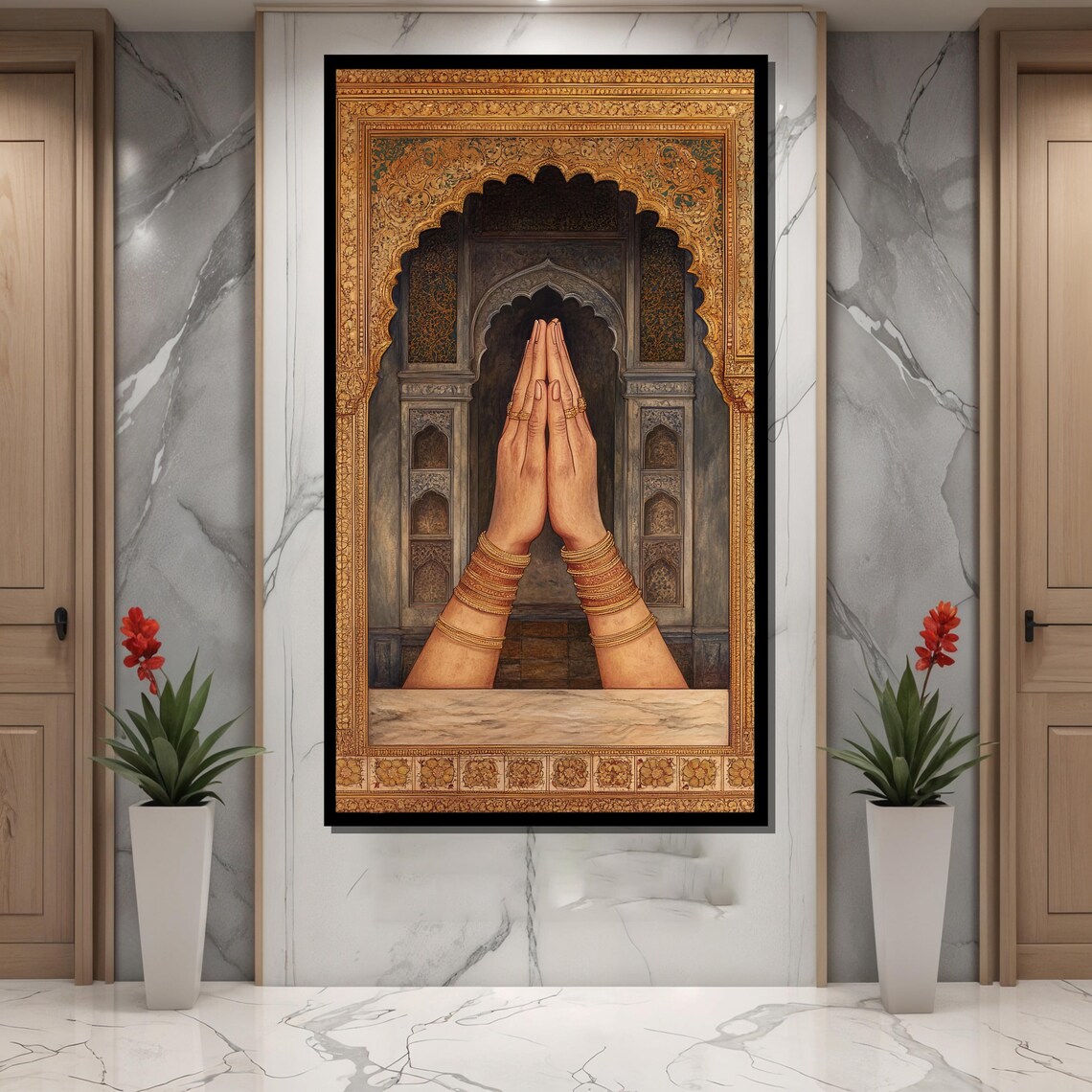 Indian Namaste Wall Art, Rajasthani Mughal Style - Image 2