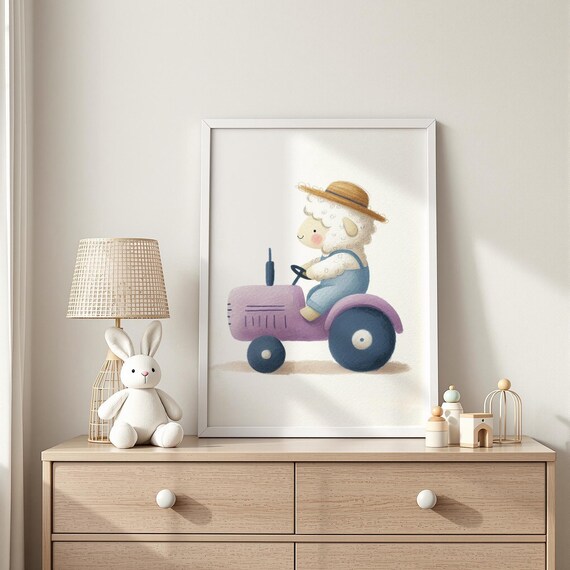 Tractorriding Lamb Wall Art Sheep On Tractor Nursery Farmyard Decor