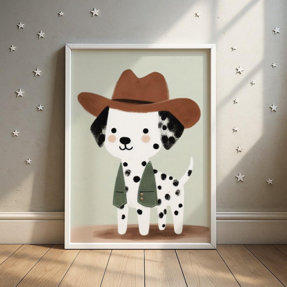 Cowboy Dalmatian Print Western Dog Nursery Art Kids Room Decor Wall