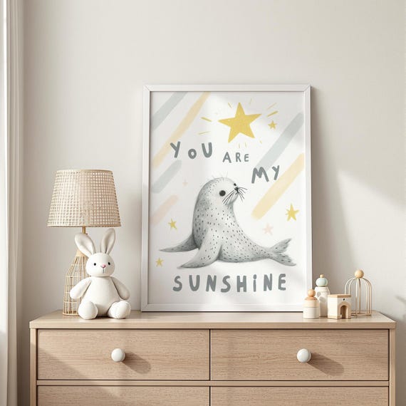 You Are My Sunshine Seal Quote Print Bright Nursery Wall Art