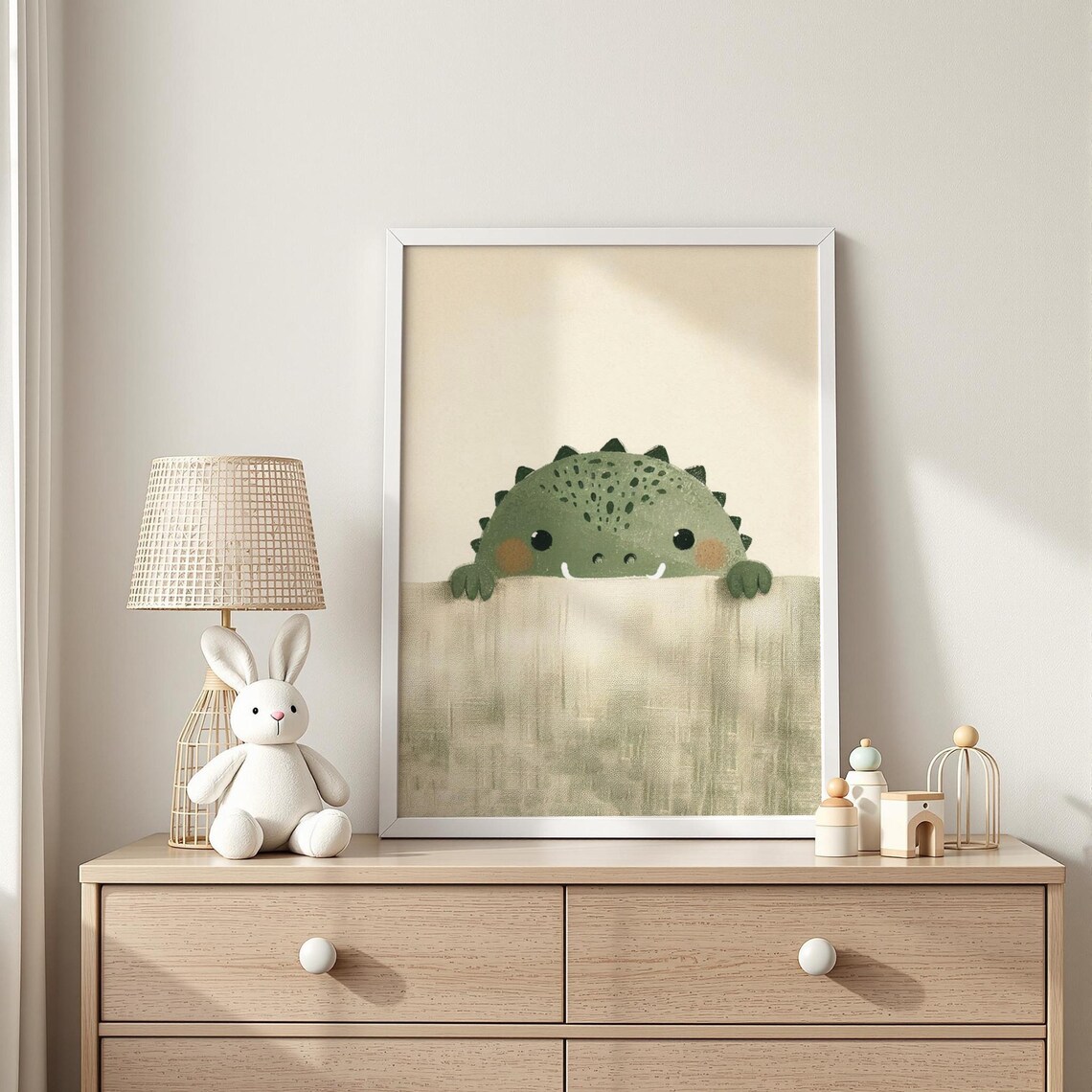 Peekaboo Alligator Nursery Print Cute Green Peeking Wall Art