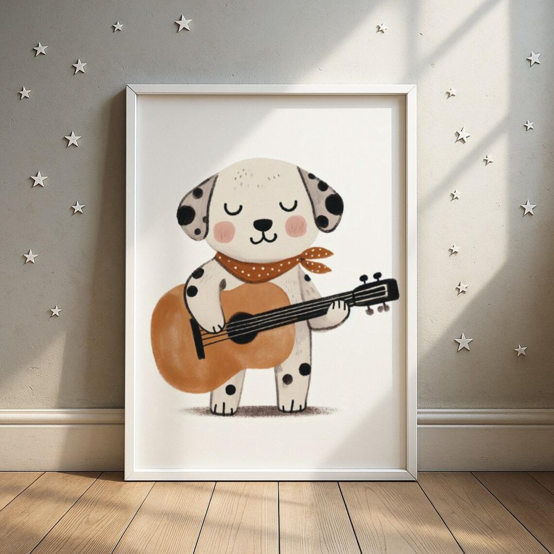 Musical Dog Print Guitar Nursery Art Kids Room Decor Wall