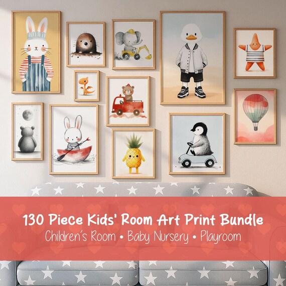 Kids Room Art Bundle 130 Animal Nursery Prints Childrens Wall Collection