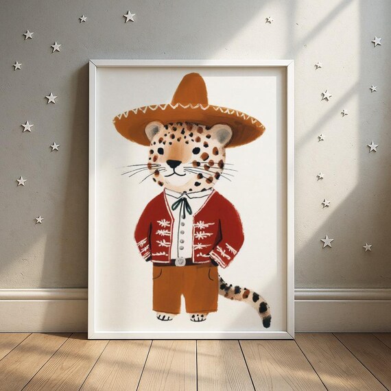 Dapper Leopard In Sombrero And Mariachi Jacket Nursery Poster