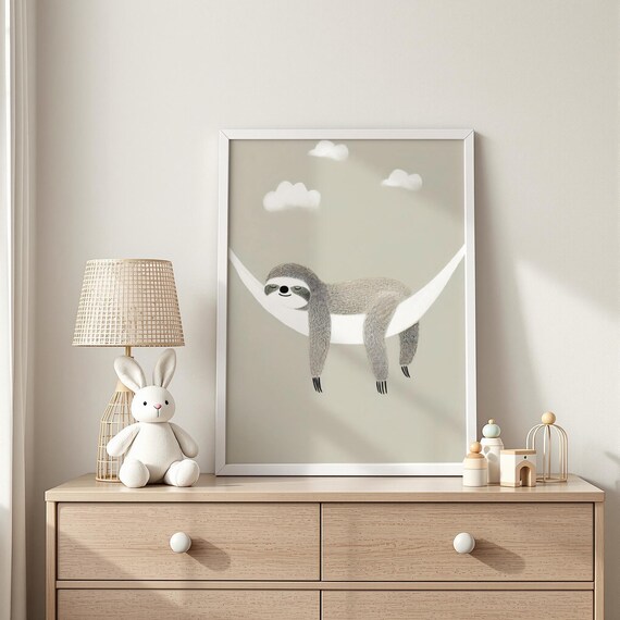 Sloth In Hammock Wall Art Hanging Nursery Tropical Animal Decor