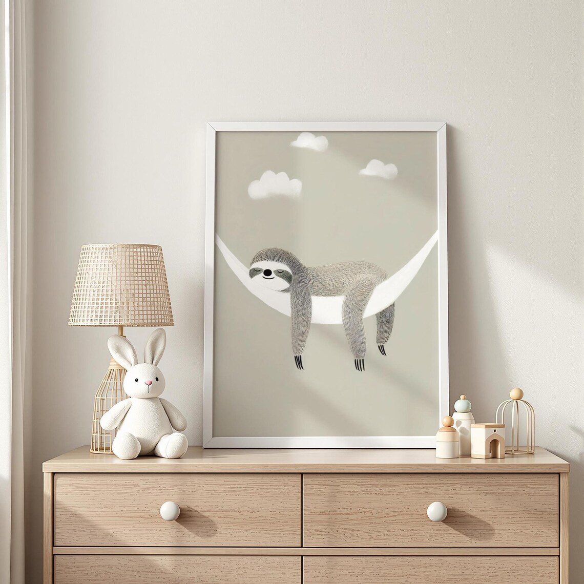 Sloth In Hammock Wall Art Hanging Nursery Tropical Animal Decor