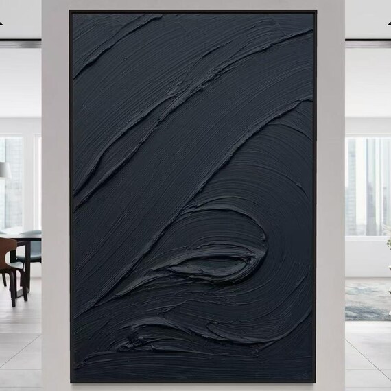 All Black Abstract Painting Modern Pure Black Acrylic Art Heavy Textured Oil Painting Custom Hand Painted Artwork Wall Decor