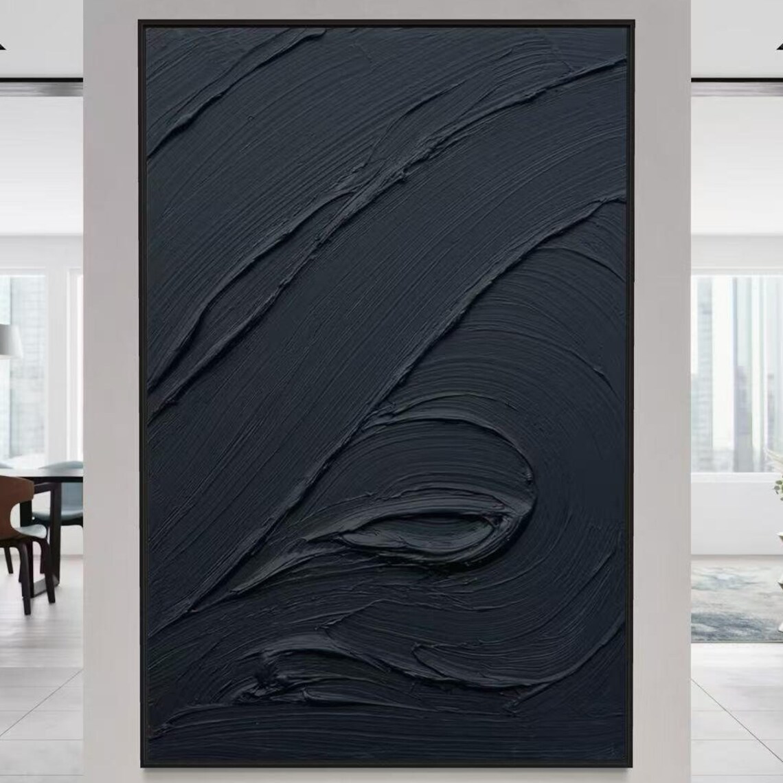 All Black Abstract Painting Modern Pure Black Acrylic Art Heavy Textured Oil Painting Custom Hand Painted Artwork Wall Decor