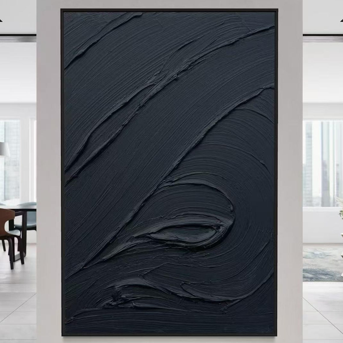 All Black Swirling Impasto Ridges Dramatic Darkness Abstract Poster