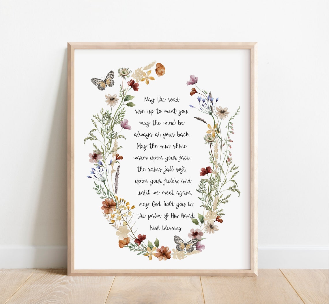 May The Road Rise Up To Meet You Irish Blessing Print Prayer Wedding Gift Watercolor Wildflowers Christian For Women Girl