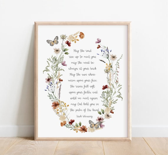 Irish Blessing Wildflower Wreath Poster May the Road Rise Up Quote Art