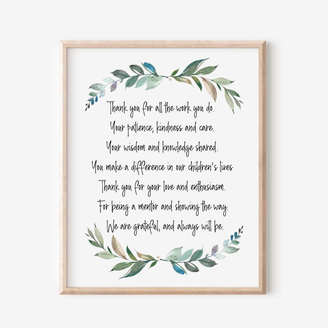 Thank You Teacher Appreciation Letter End of Year Gift Print