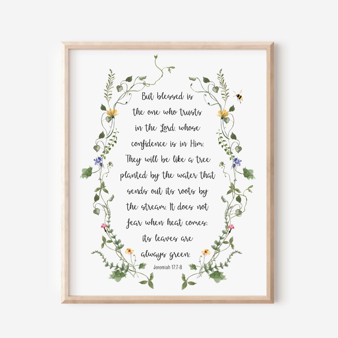 Jeremiah 17 Blessed Trusts The Lord Floral Watercolor Verse Poster