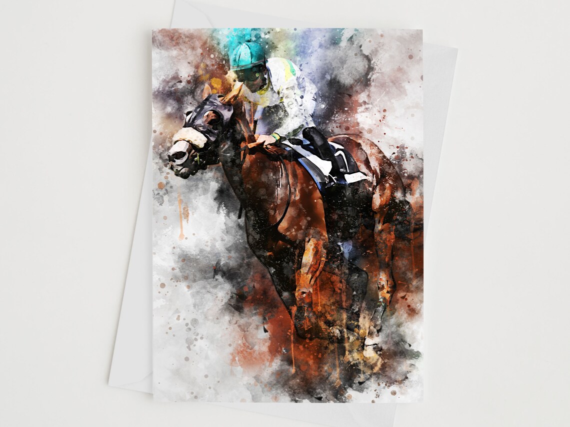 Horse Racing Splatter Art Birthday Card Racer