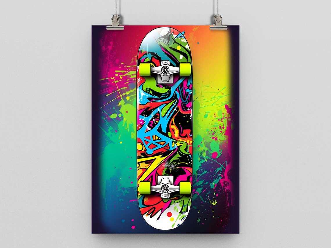 Skateboard Graffiti Style Poster Print, Teen Room Decor