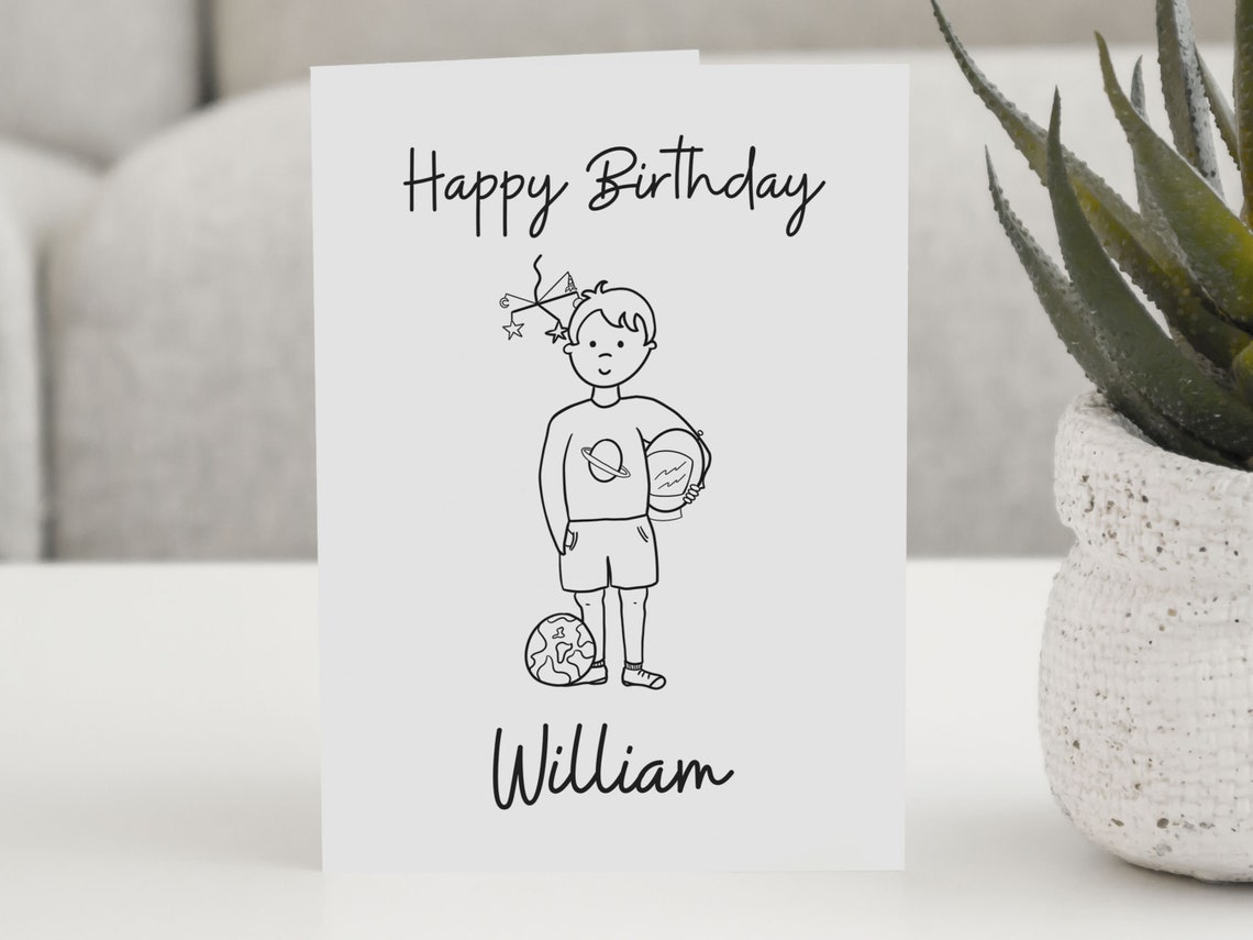Happy Birthday William Personalized Space Boy Birthday Card Print