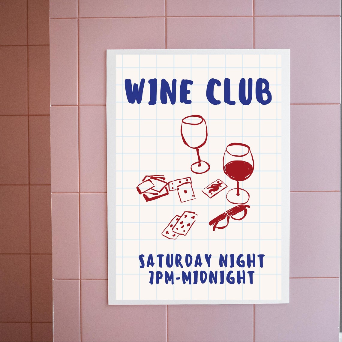 Wine Club Saturday Night Hand Drawn Wine Glass Sketch Poster - Image 3