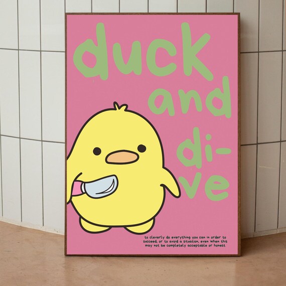 Duck And Dive Abstract Print Motivation Wall Art Pink Aesthetic Wall Decor Inspiration Cute Decor Stop Panicking