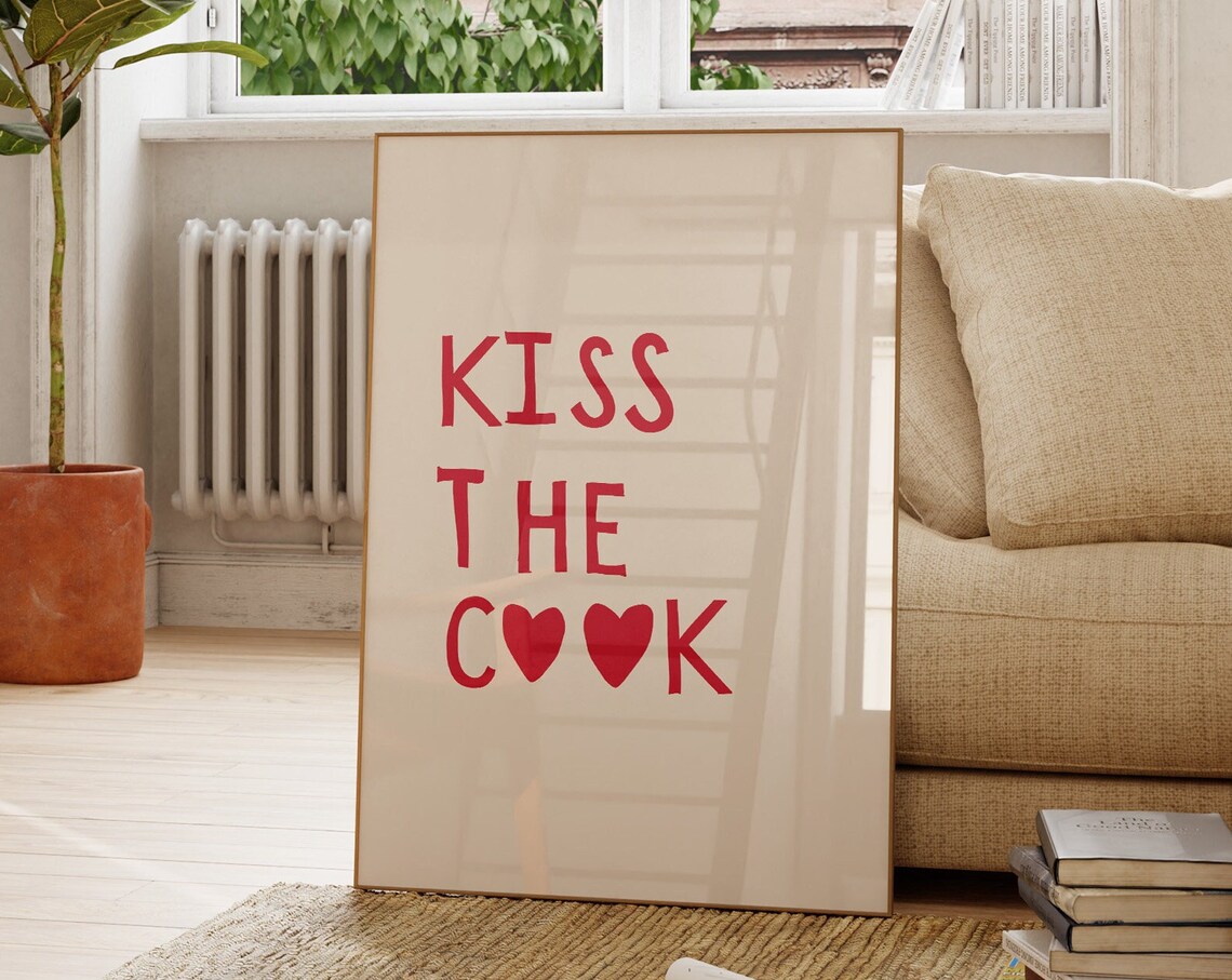 Kiss The Cook Print, Minimalist Kitchen Decor