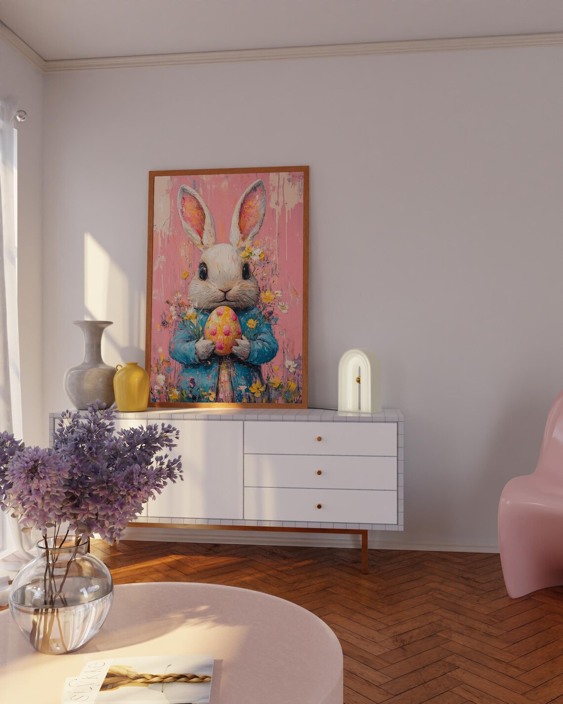 Easter Bunny Oil Painting, Preppy Easter Decor - Image 3