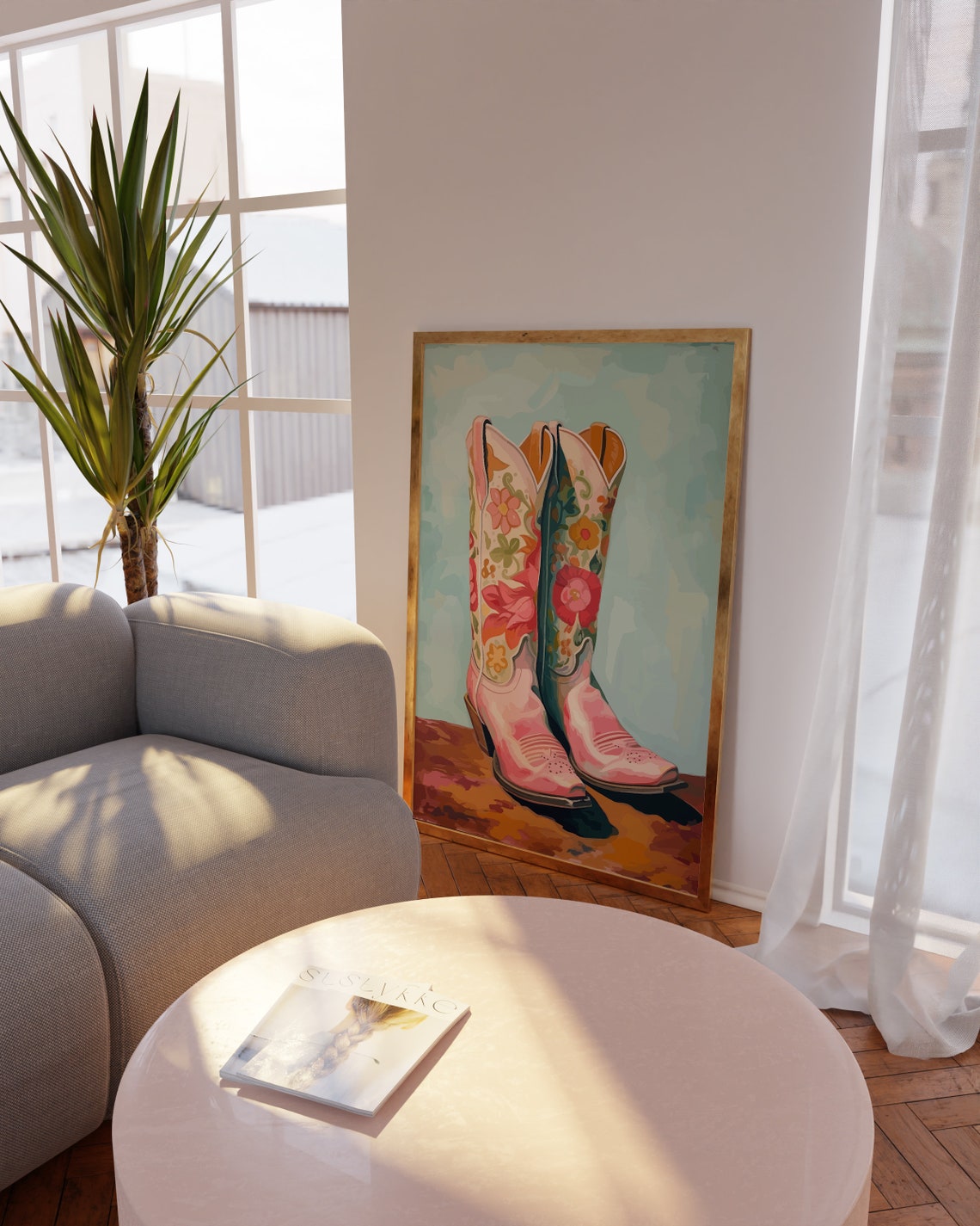 Preppy Cowgirl Boots Decor Coastal Pink Cowboy Boots Poster Print Western Cowgirl Decor Trendy Dorm Room Girly Apartment Decor - Image 4