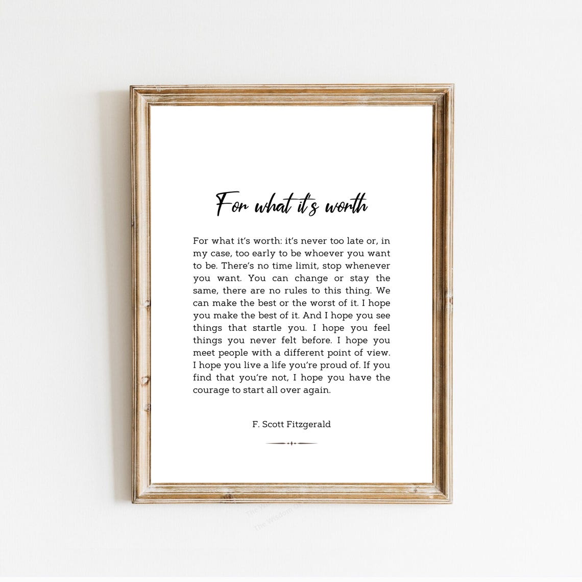 For What It Is Worth F Scott Fitzgerald Inspirational Quote Print - Image 3