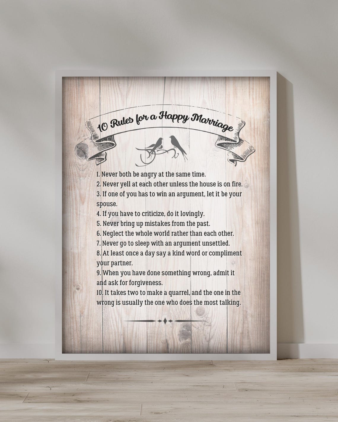 Ten Rules for a Happy Marriage Lovebirds Wood Background Wall Art - Image 4