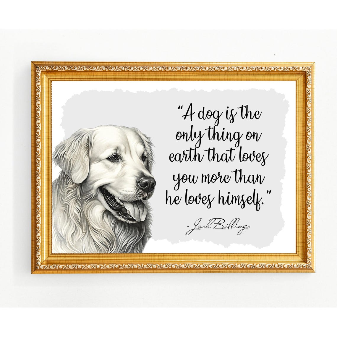Golden Retriever Josh Billings Dog Love Quote Portrait Wall Art - Image 8