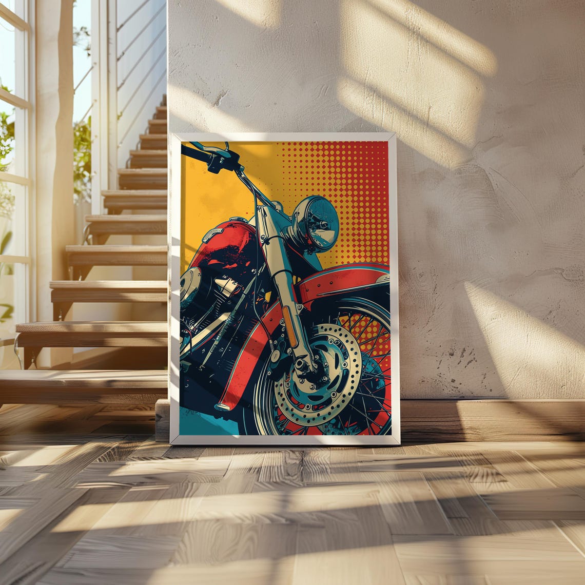 Red Classic Cruiser Motorcycle Pop Art Retro Garage Decor Poster