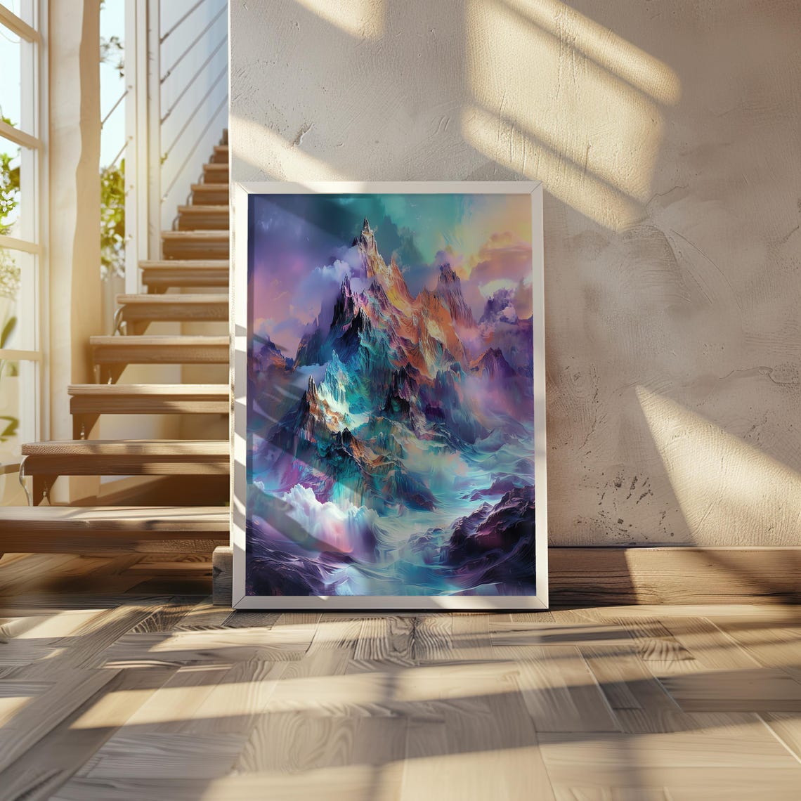 Neon Mountain Rising Ocean Waves Psychedelic Dream Art Poster