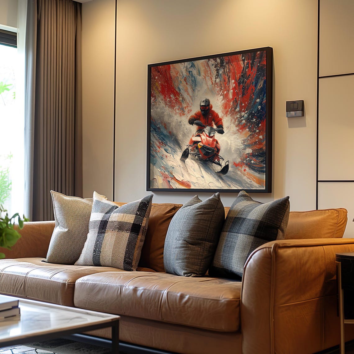 Snowmobile Rider Red Winter Suit Dynamic Expressionist Sport Poster