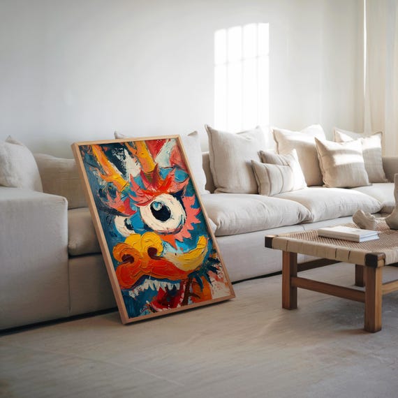 Dragon Poster Expressionist Maximalist Style Neon Color Palette Detailed Artwork Vibrant Colors Oil Acrylic Art