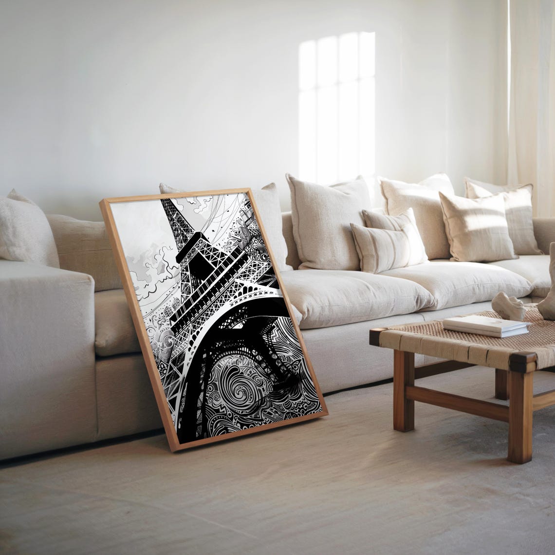 Eiffel Tower Black and White Ink Zentangle Detailed Art Poster