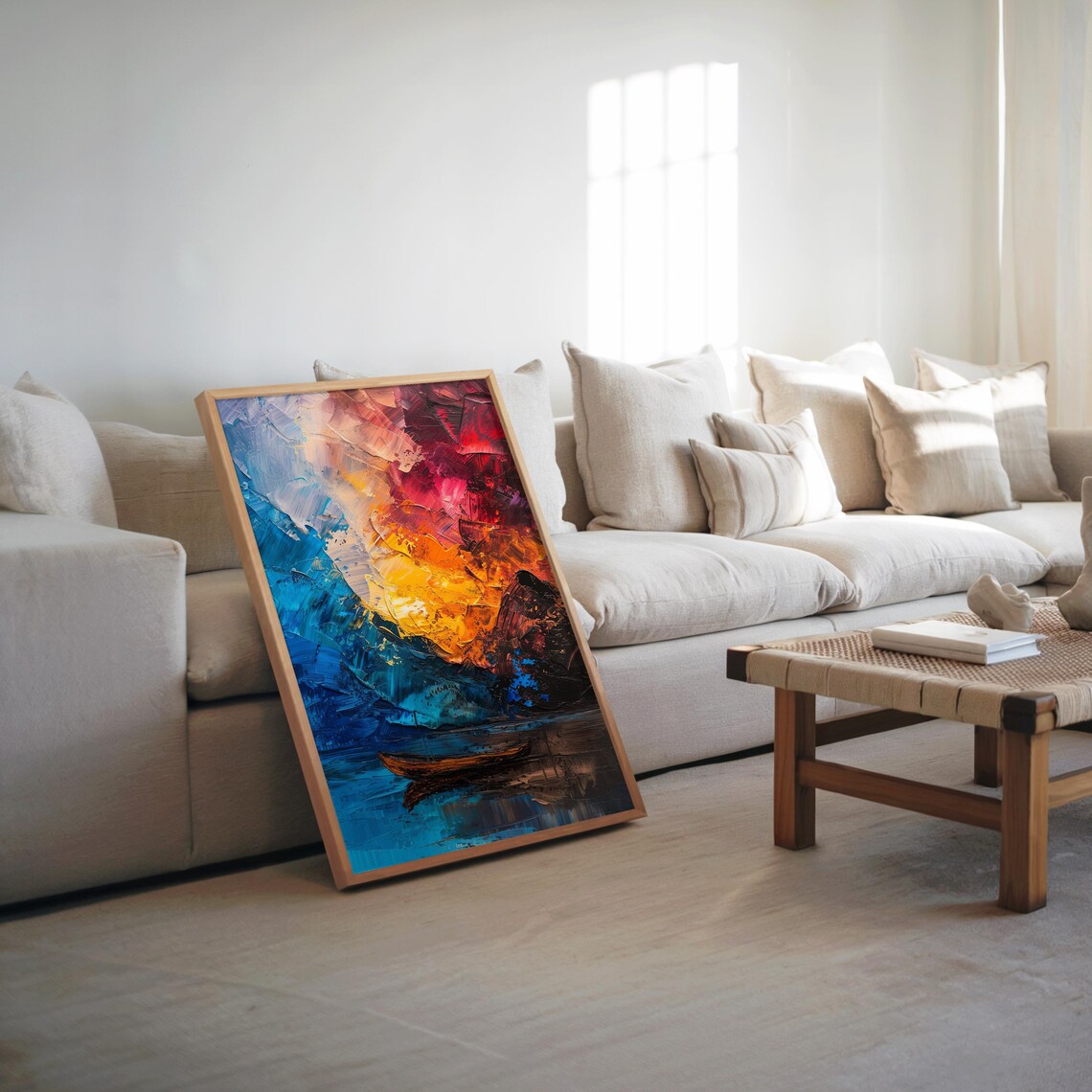 Expressionist Boat At Fiery Sunset Impasto Oil Painting Art Poster