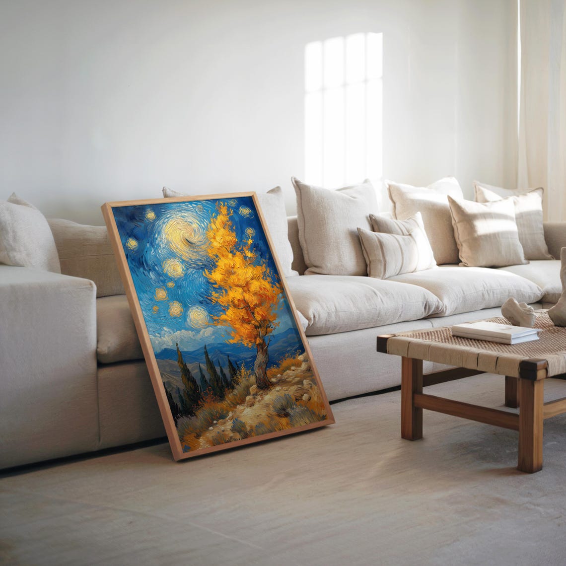 Impressionism Meets Expressionism Tree Hill Under Starry Sky Poster Vibrant Warm Tones Highquality Art Decor Wall