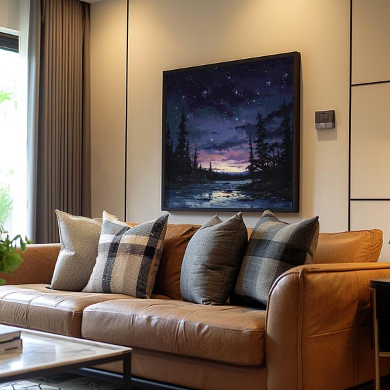 Impressionist Night Sky River Artwork Dreamy Pastel Colors Detailed Star Illustrations Acrylic Oil Medium Vibrant