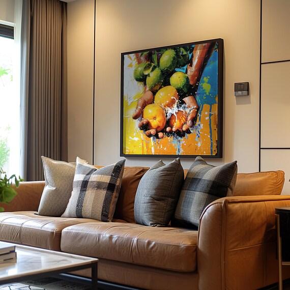 Hands Holding Citrus Fruits Maximalist Orange Vibrant Kitchen Poster