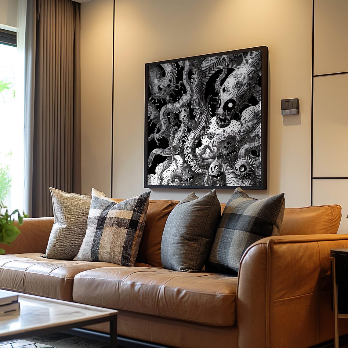 Psychedelic Octopus Black White Poster Trippy Tentacle Skull Artwork