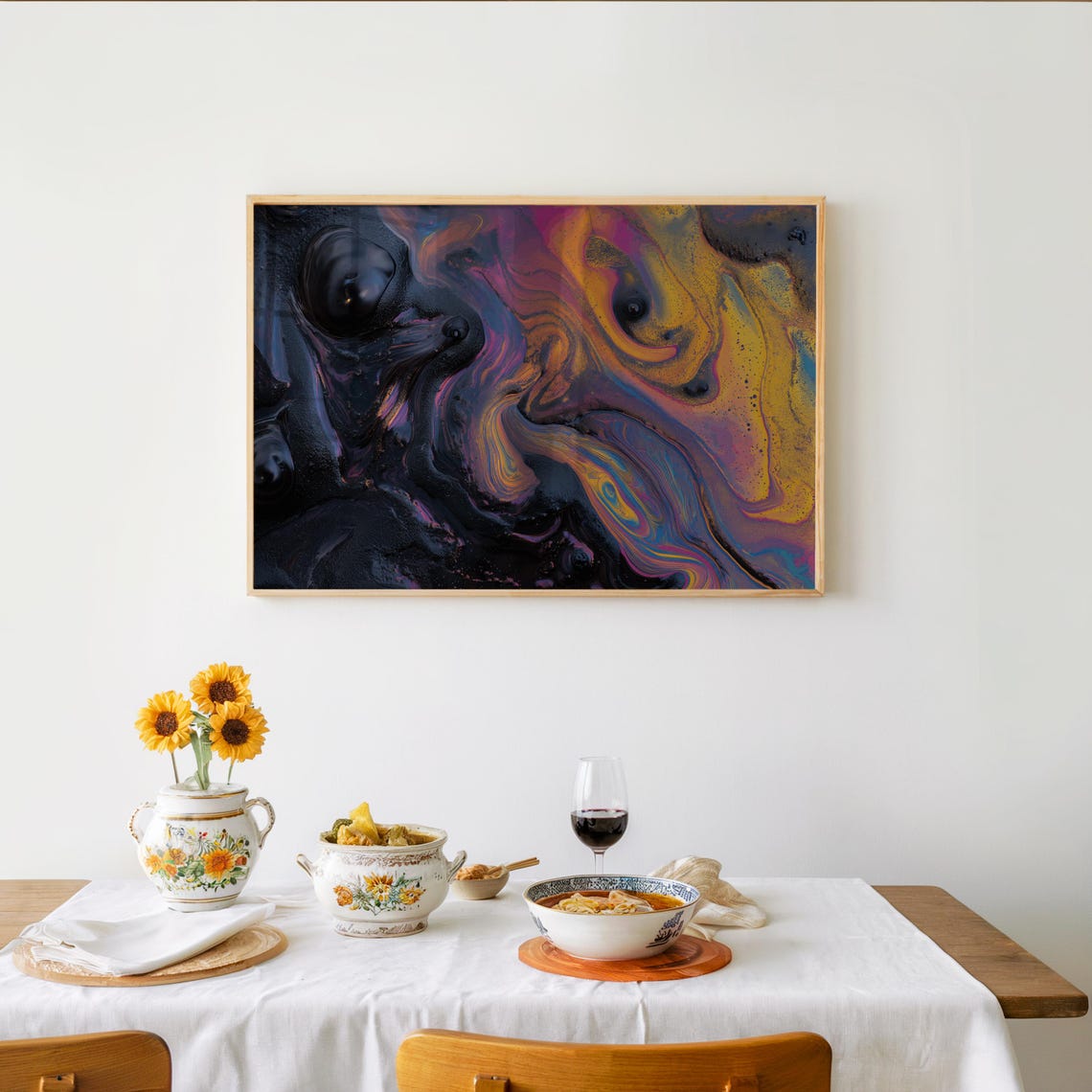 Dark Abstract Marble Swirl Poster Black Gold Purple Fluid Texture