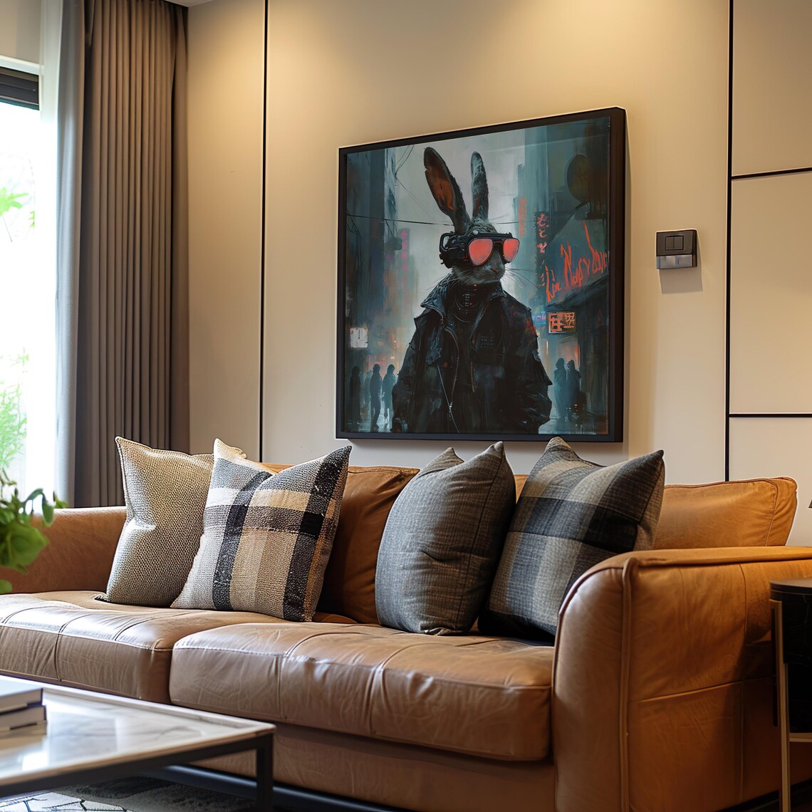 Cyberpunk Bunny Neon City Street Sci Fi Fantasy Digital Art Poster