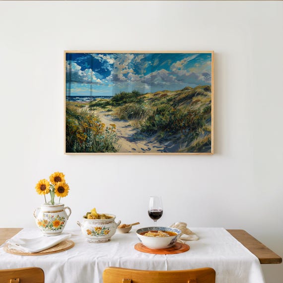 Beach Trail Impressionist Photorealistic Oil Painting Fine Art Poster Wall Decor Coastal Landscape Nostalgic Se